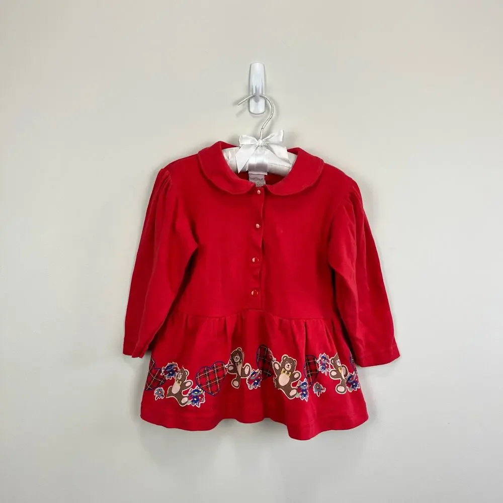 Vintage After the Stork Red Teddy Bear Dress 24 Months